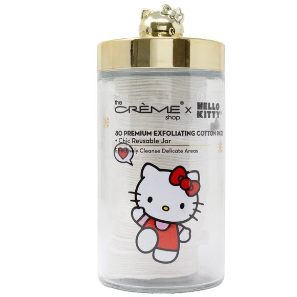HELLO KITTY x The Crème Shop Reusable Glass Jar + Premium Cotton Pads Beauty - Picture 1 of 3